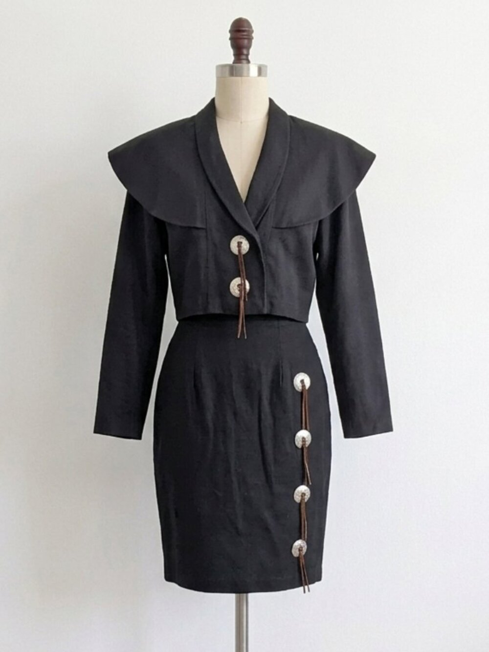 SOLD Vintage 80's 90's Western Jacket Pencil Skirt Cape Coat Fitted Leather